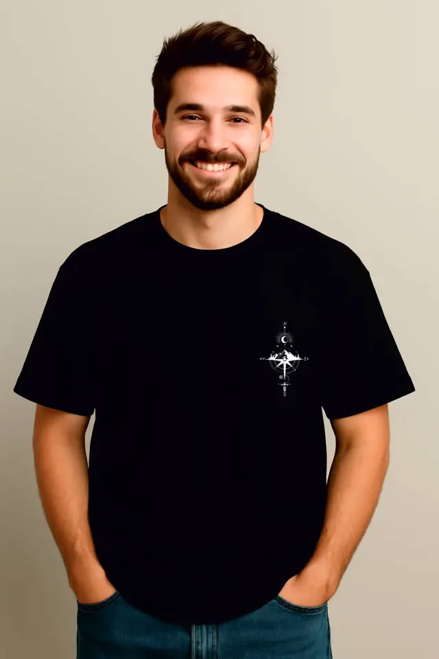 T-shirt Noshame® Oversized Μαύρο με τύπωμα Compass - 142587 - XXL 2