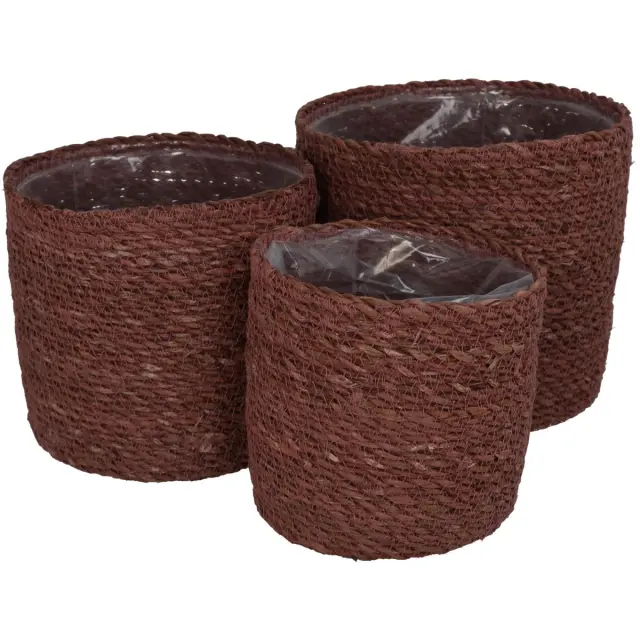 Καλάθι Almond Seagrass 20x20x18cm Σετ 3Τμχ