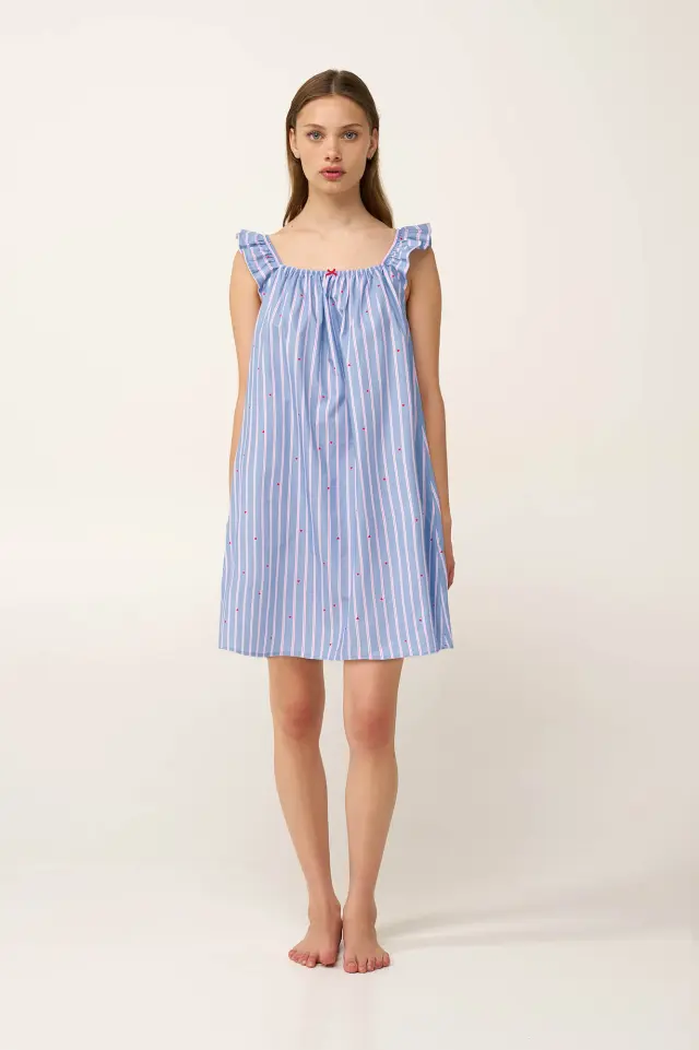 Νυχτικό με Σούρες από Ποπλίνα Vamp 24204 BLUE KENTUCKY 3