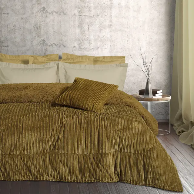 Κουβερτοπάπλωμα sherpa υπέρδιπλο λαδί 220x240cm Das Home 1180