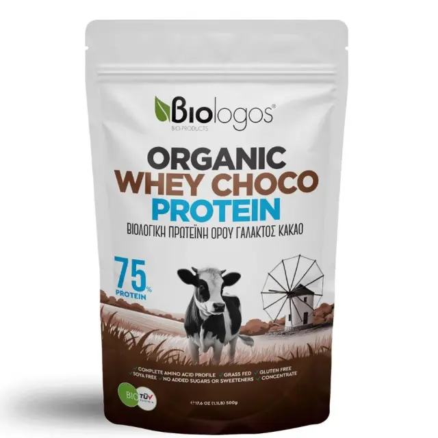 Βιολογική Πρωτεΐνη WHEY Ορού Γάλακτος Choco 75% 500gr - ΒΙΟΛΟΓΟΣ