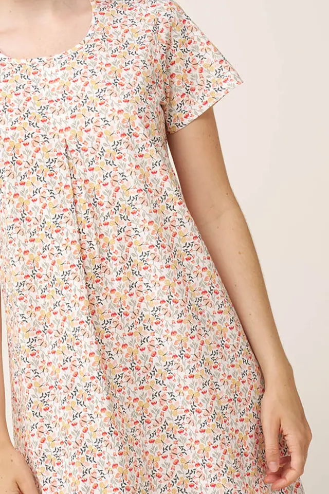 Floral Βαμβακερό Νυχτικό με Πιέτα Vamp 24290 GREEN TEA 2