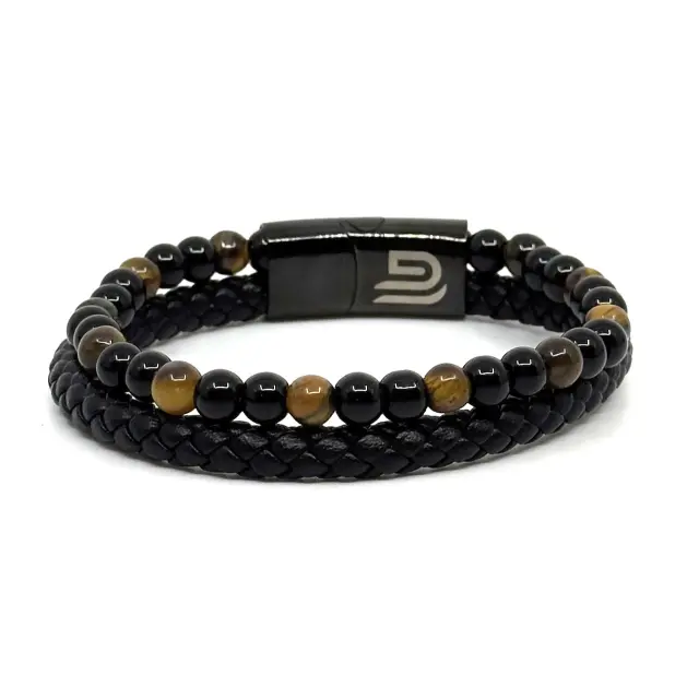Μαύρο Δερμάτινο Βραχιόλι με Tiger Eye LGD-BR/2073