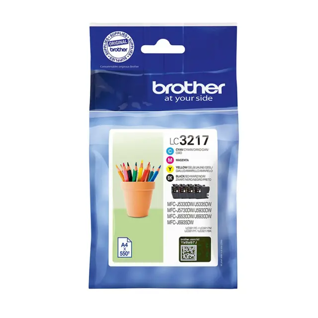 Brother LC3217 Γνήσιο Πακέτο 4 Μελανιών Εκτυπωτή InkJet Κίτρινο / Κυανό / Ματζέντα / Μαύρο (LC-3217VP)