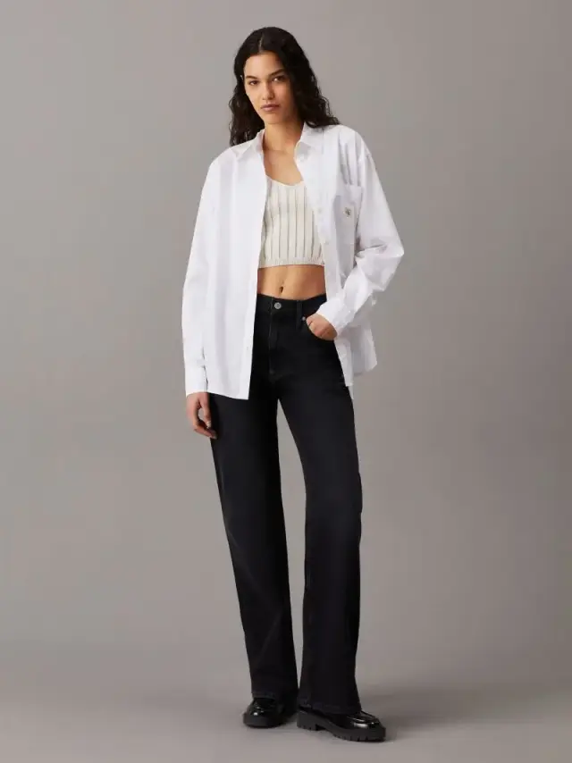 Calvin Klein - Γυναικείο Πουκάμισο Woven Label Relaxed Fit J20J224436-YAF Λευκό 3