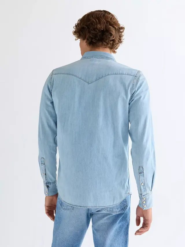Wrangler Ανδρικό Τζιν Πουκάμισο 112378126 – Washed Blue - XXL 2