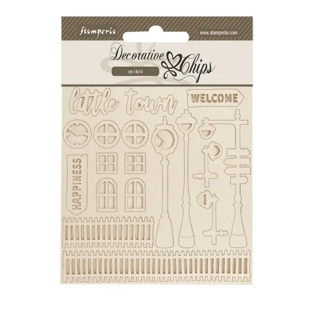Chipboard Stamperia 14x14cm, SIlent Sea, Little town