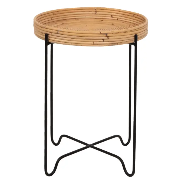 ΤΡΑΠΕΖΑΚΙ ΒΟΗΘΗΤΙΚΟ FB97906 RATTAN ΦΥΣΙΚΟ ΧΡΩΜΑ-ΜΕΤΑΛΛΙΚΗ ΒΑΣΗ ΜΑΥΡΗ Φ40x53Yεκ. 3