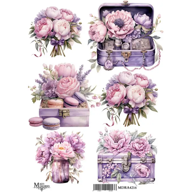 Ριζόχαρτο Maja's Memories, 22.5x32cm, Μωβ λουλούδια και βαλίτσες, MDRA4216