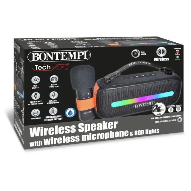 Bontempi Σετ Ασύρματο Ηχείο και Μικρόφωνο με Φώτα RGB 140 Watt 491050 2