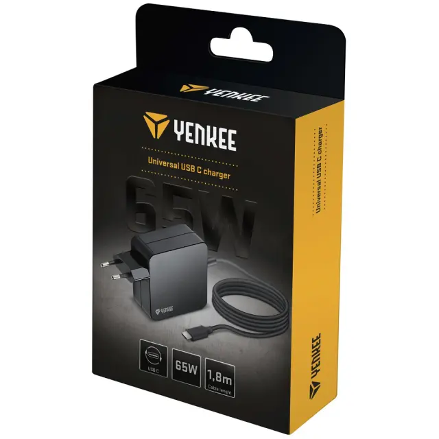 Universal Φορτιστής Yenkee YAU C65 PD65W με USB-C Καλώδιο για Smartphones / Tablets and Laptops 1.8m 2