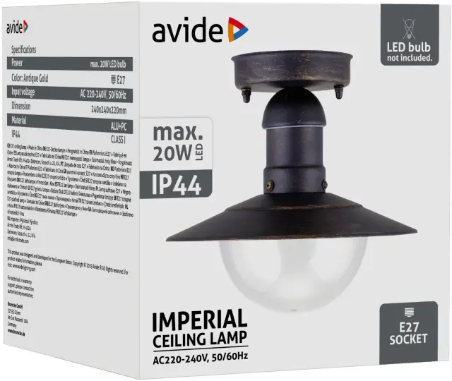 Avide Εξωτερικό Φωτιστικό Οροφής Imperial 1xE27 IP44 Σκούρο Χρυσό 15.001.1526 2