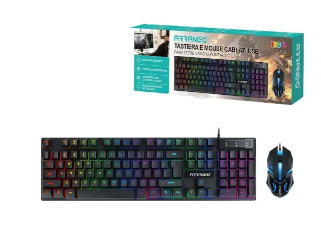Arrango Gaming Σετ Πληκτρολόγιο με RGB φωτισμό και Ποντίκι ASM76394