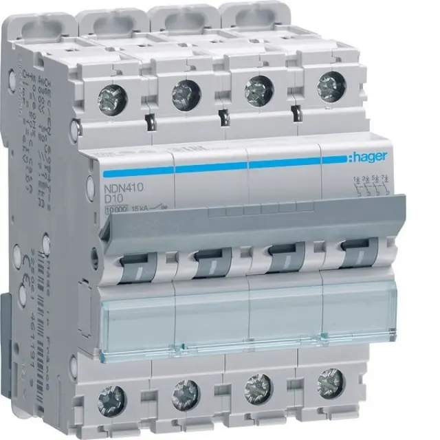 Miniature Circuit Breaker 4P, 10 A D-Curve, 10 kA, 4M