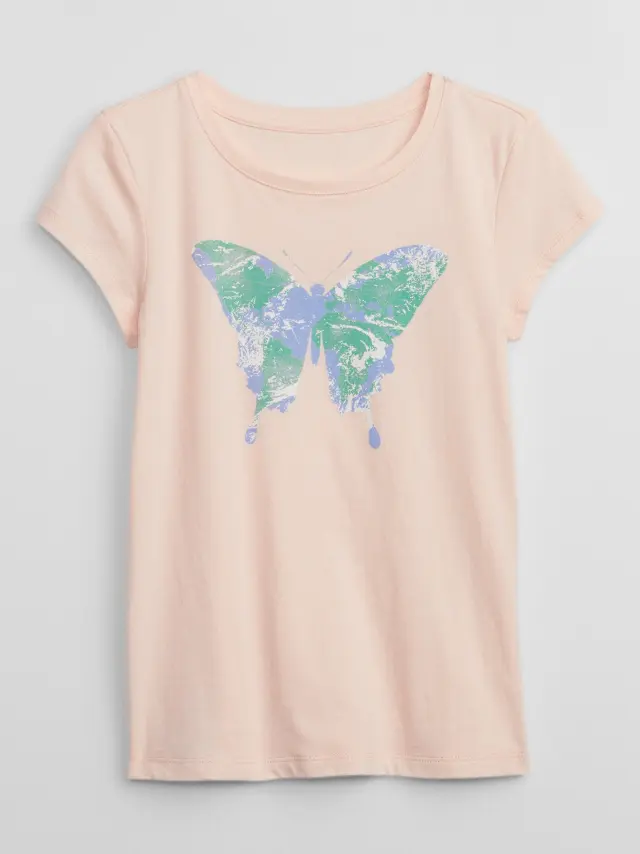 Ροζ Παιδική Graphic Μπλούζα fading peach earth butterfly - XS