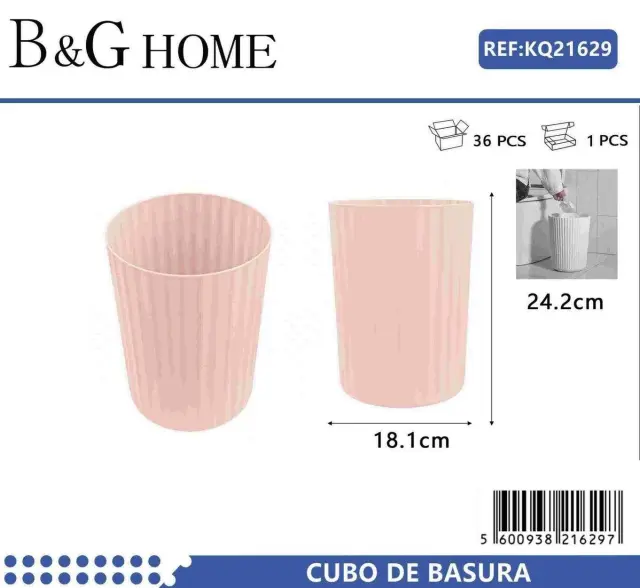 Κάδος απορριμμάτων μπάνιου πλαστικός - Light Pink - 21629 2