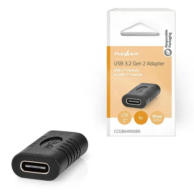 Αντάπτορας USB 3.2 Gen 2x1 Type-C θηλ. - Type-C θηλ., σε μαύρο χρώμα.