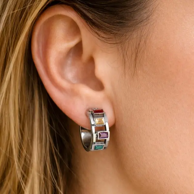 Ghetto Stainless Steel Multicolor Hoop Earrings | Modern Crystal Hoops 2