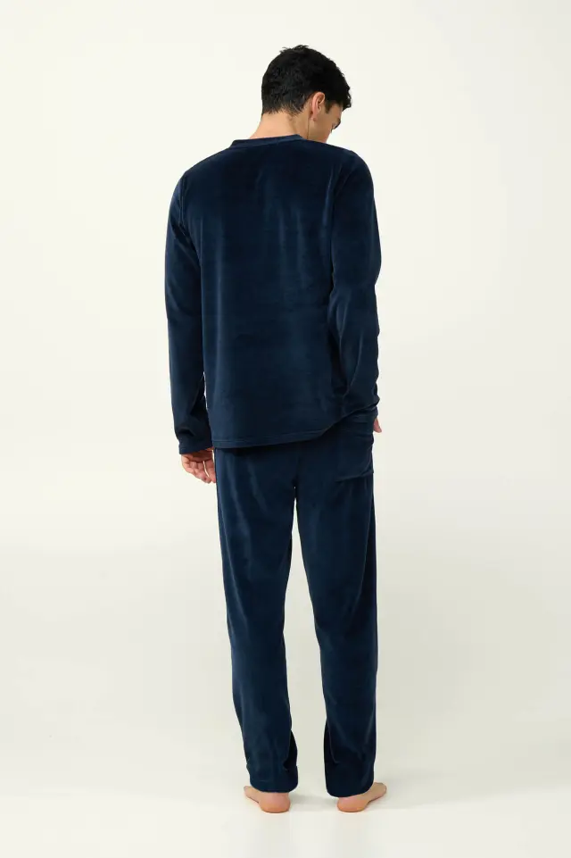 Βελουτέ Μονόχρωμη Ανδρική Πυτζάμα Vamp 23704 BLUE BLAZER 2