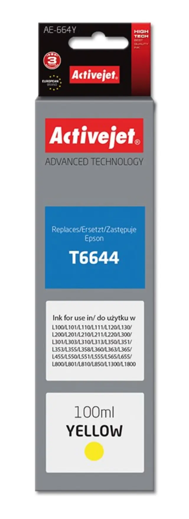 Activejet AE-664Y ink (replacement for Epson T6644 Supreme 100 ml yellow)