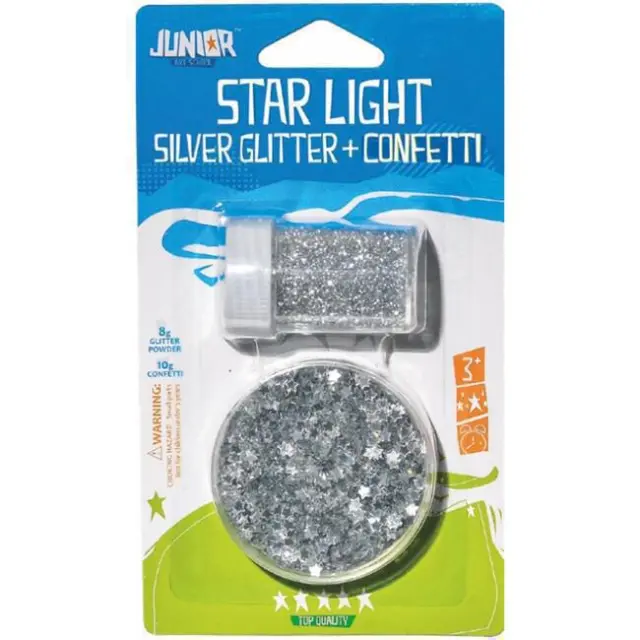 Junior Ασημόσκονη Glitter 8gr & Αστερόσκονη Stardust 10gr Ασημί (137891)