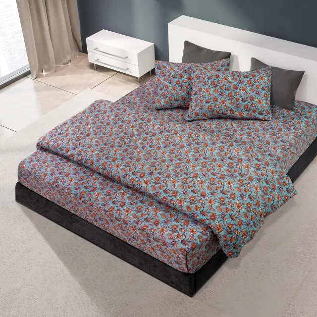 Σετ Σεντόνια 240x260 Υπέρδιπλα Φανελένια Beauty Home Mornos Art 11182 Blue 100% βαμβακερόΧωρίς Λάστιχο