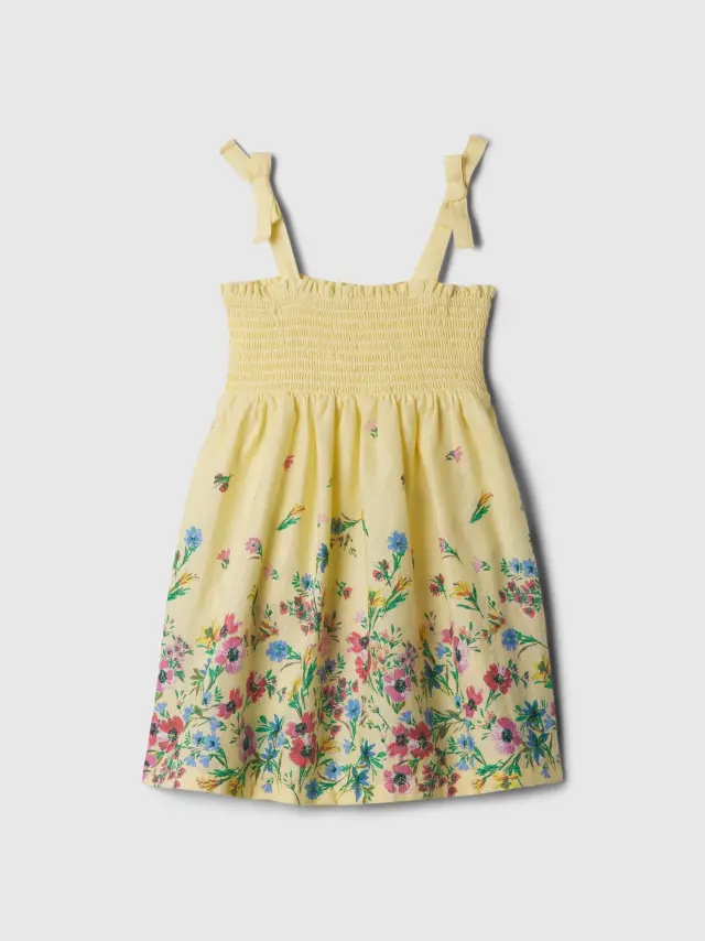 Κίτρινο babyGap Linen-Cotton Smocked Φόρεμα Maize yellow - 18-24M