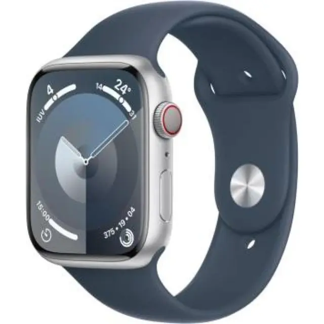 Apple Watch Serie9 Cell 45mm Aluminium Silver Sport Band Storm Blue S/M