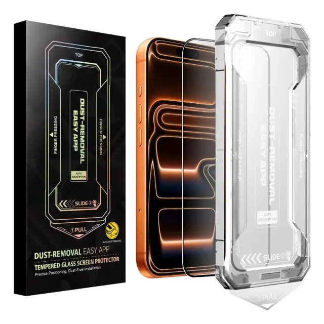 Full Cover Tempered Glass με Οδηγό για iPhone 17 Pro-Black OEM 3