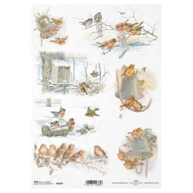 Ριζόχαρτο ντεκουπάζ ITD, 21x29cm, Πουλάκια στο χιόνι, R1020