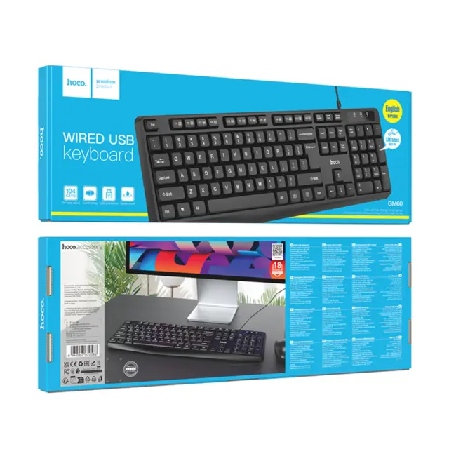 Ενσύρματο Πληκτρολόγιο Hoco GM60 Cool 104 Πλήκτρα Splash Proof με USB-A Καλώδιο 1.45m Μαύρο 2