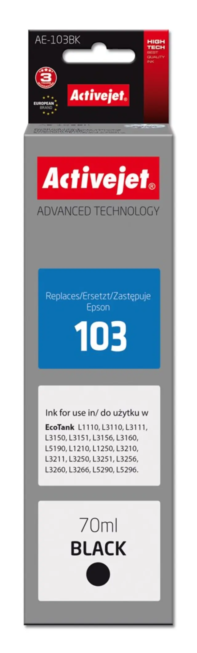 Activejet AE-103Bk ink (replacement Epson 103 C13T00S14A Supreme 70 ml 4500, black)