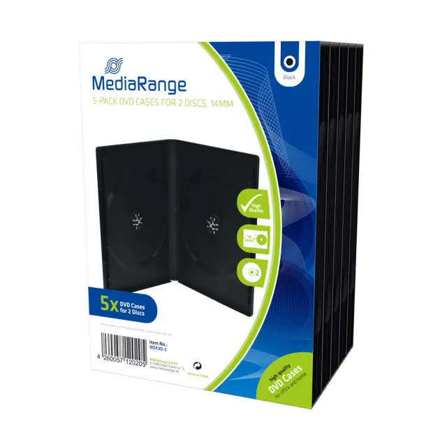 MediaRange DVD Case for 2 discs 14mm Black Pack 5 (MRBOX30-2)