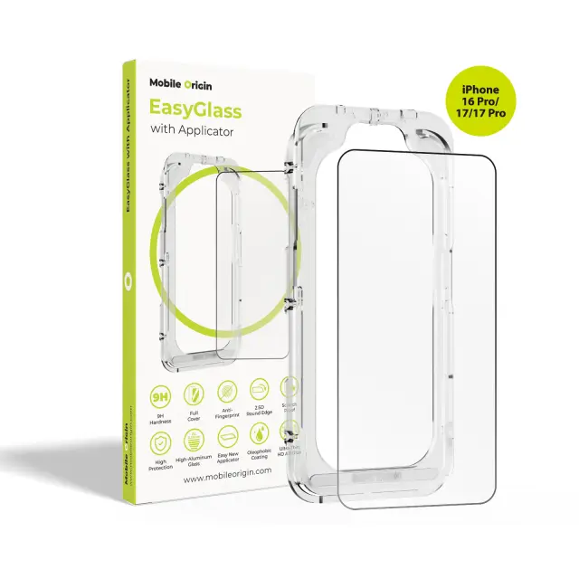Mobile Origin EasyGlass with Applicator iPhone 16 Pro/17/17 Pro