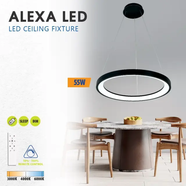 LED Φωτιστικό Οροφής Κρεμαστό ALEXA-P Φ50cm 55Watt CCT Μαύρο VIV005256 2