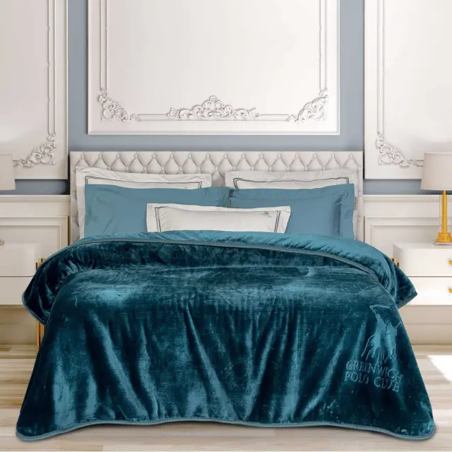 Κουβέρτα 220x240 Υπέρδιπλη Βελουτέ Essential Greenwich Polo Club 3498 Dark Aquamarine 100% Ακρυλικό