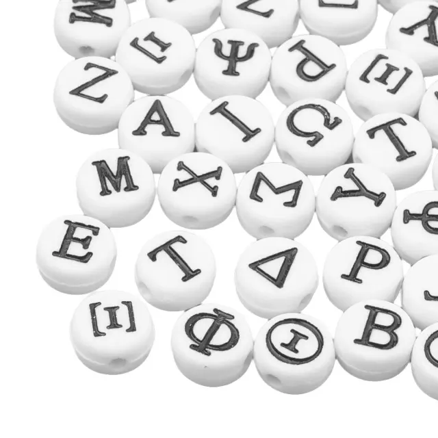 Ακρυλική Χάντρα - Ελληνικά Γράμματα Λευκά (Τυχαία Επιλογή) Ø7mm ~14.1gr (~100τεμ)