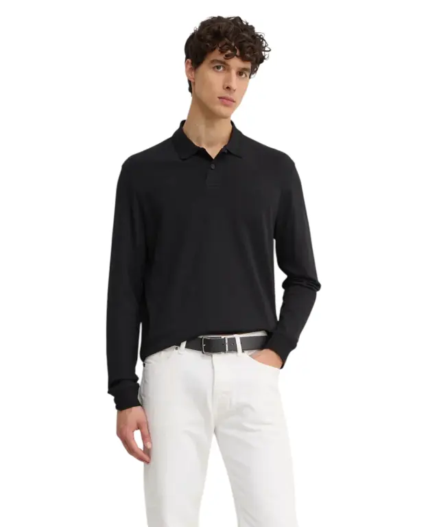 Hugo Boss - Ανδρική Μακρυμάνικη Μπλούζα Polo Pe_Interlock_Long 50527525-001 Μαύρο