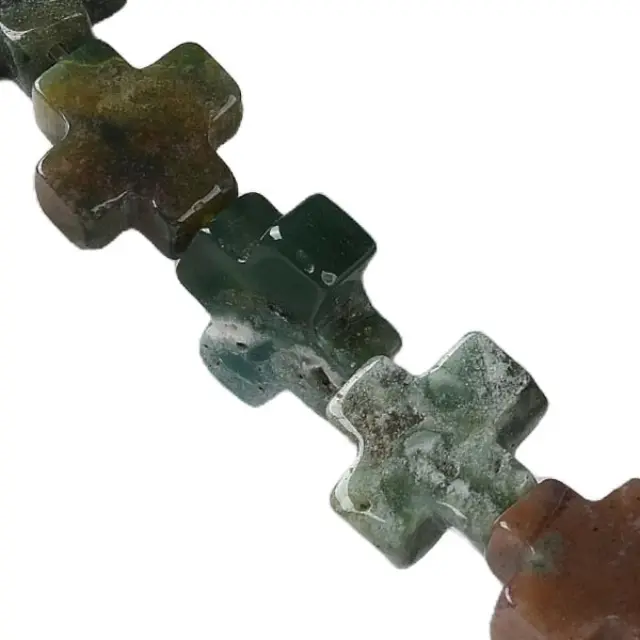 Χάντρα Αχάτης Indian - Σταυρός Περαστός ~13x13x4.5mm - 4τεμ
