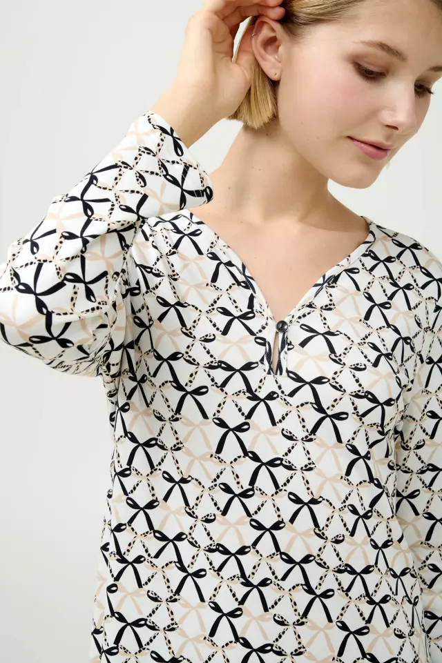 Vamp Βαμβακερό Κλασικό Μακρύ Νυχτικό Black Cream Bows - L 2