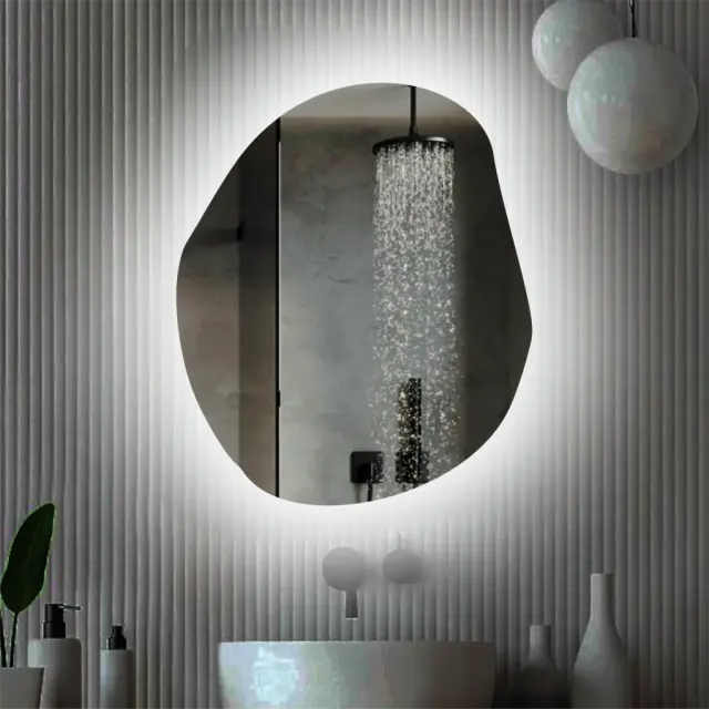 Stewehome Οβάλ Ασύμμετρος Καθρέφτης Μπάνιου με LED Φωτισμό 62x77 cm