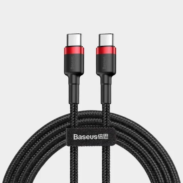Καλώδιο Baseus® Cafule Braided USB 2.0 USB-C male - USB-C male 2m CATKLF-H91 - Μαύρο Κόκκινο - ONESIZE