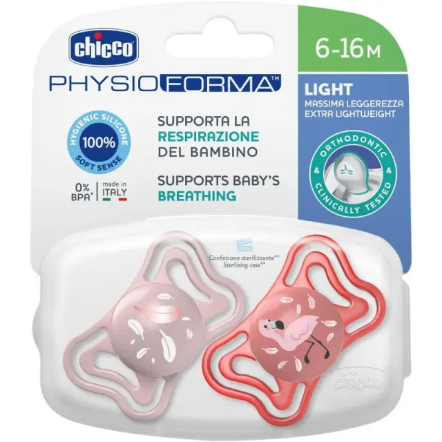 Chicco Πιπίλες Σιλικόνης PhysioForma Light Ροζ για 6-16 μηνών 2τμχ