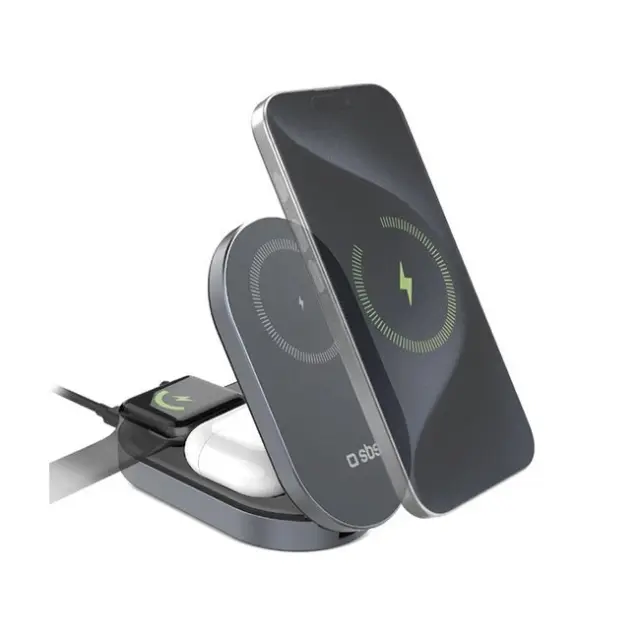 SBS Ασύρματη Βάση Φόρτισης 3in1 Foldable QI2 MFI Black
