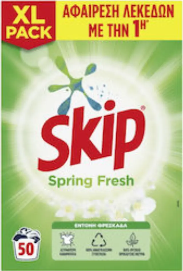Σκόνη Πλυντηρίου Skip 50 Μεζούρες 3,25kg Spring Fresh