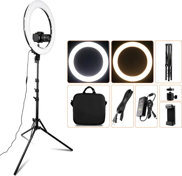 Soft Ring Light LED RL-18″ 46cm με τρίποδο δαπέδου και βάση για κινητό 2700-6500K