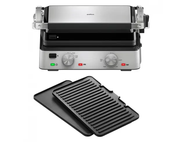 Τοστιέρα - Γκριλιέρα 2 σε 1 Braun MultiGrill 7 CG7020 με 2 πλάκες ψησίματος, ισχύ 2000W και επιφάνεια ψησίματος 29x23cm - Black / Stainless Steel CG7020