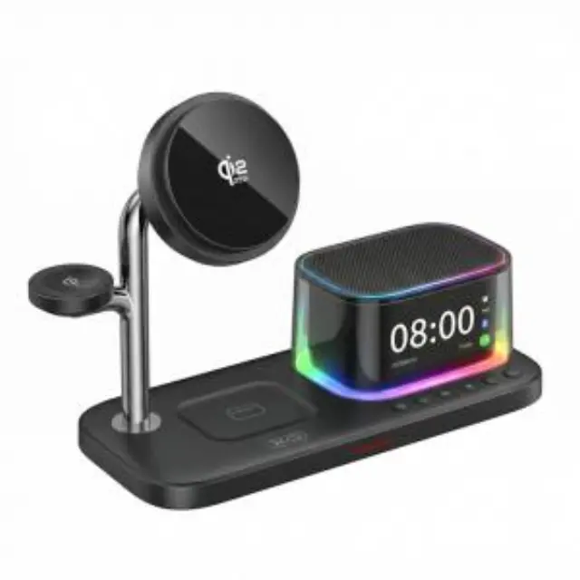 Charging Station για κινητό, smartwatch και ακουστικά με ηχείο και ρολόι, 25W 2