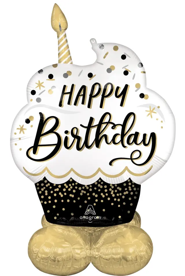 Μπαλόνι Φοιλ AirLoonz Birthday Wishes Black & Gold Cupcake / 86 x 132 εκ