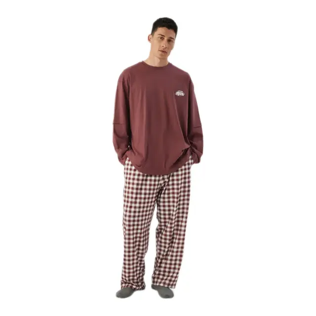 Minerva Ανδρική Πυτζάμα Milk με Καρό Παντελόνι Loose Fit, Χρώμα Chestnut - XL
